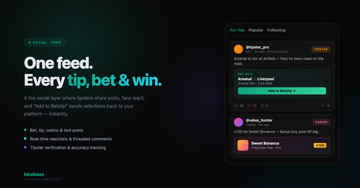 Hirobaso Social — one feed for every tip, bet and win